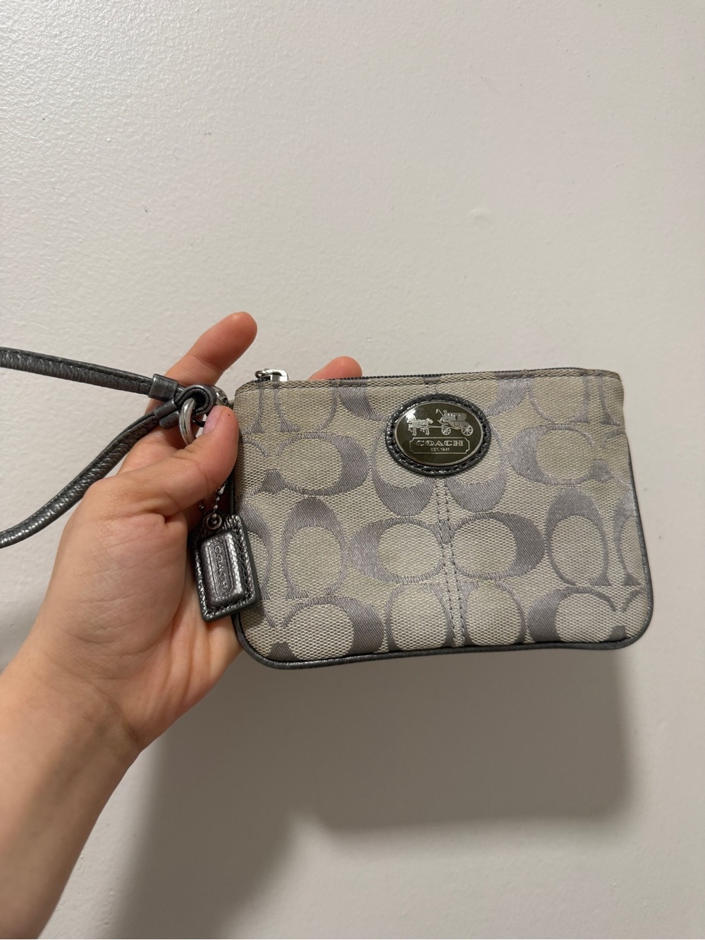 Coach Silver Signature Wristlet